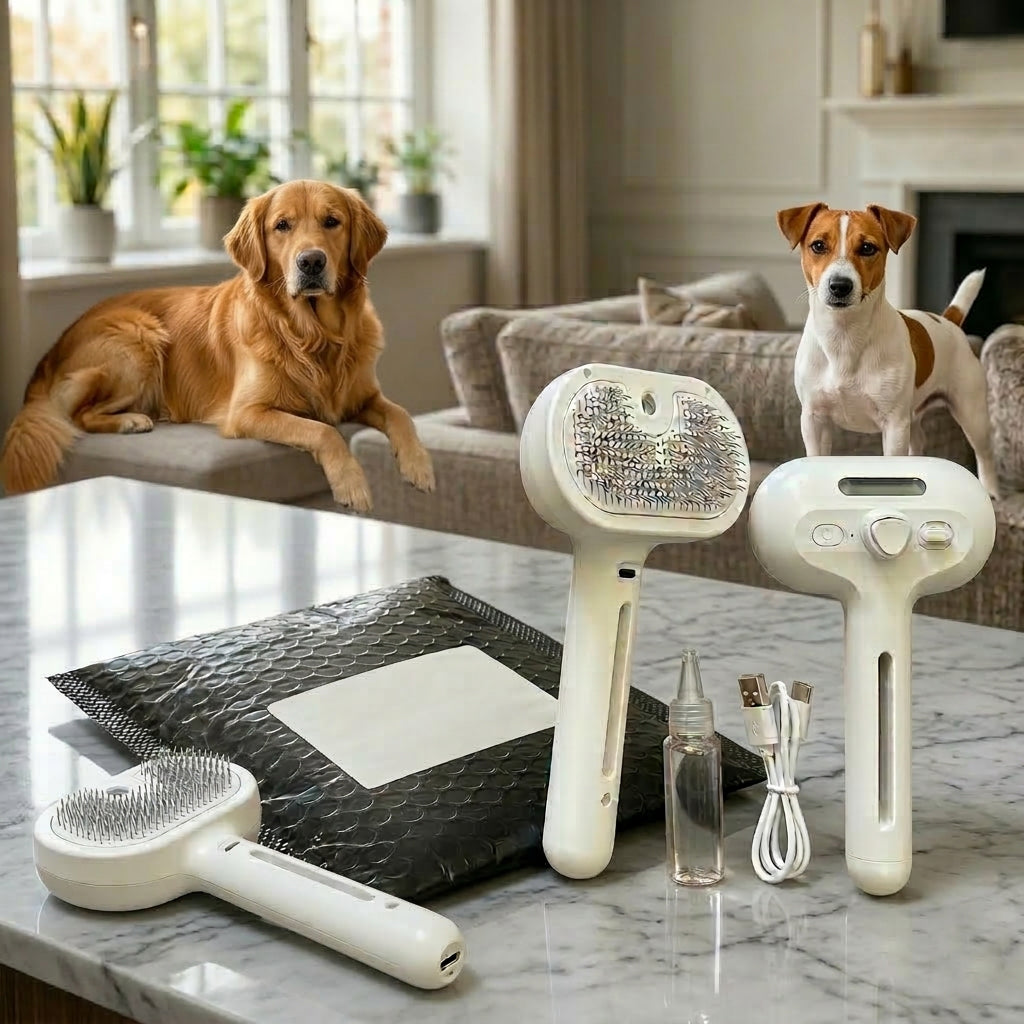 3-in-1 Self-Cleaning Steamy Pet Brush – Anti-Static Grooming Tool for Cats & Dogs