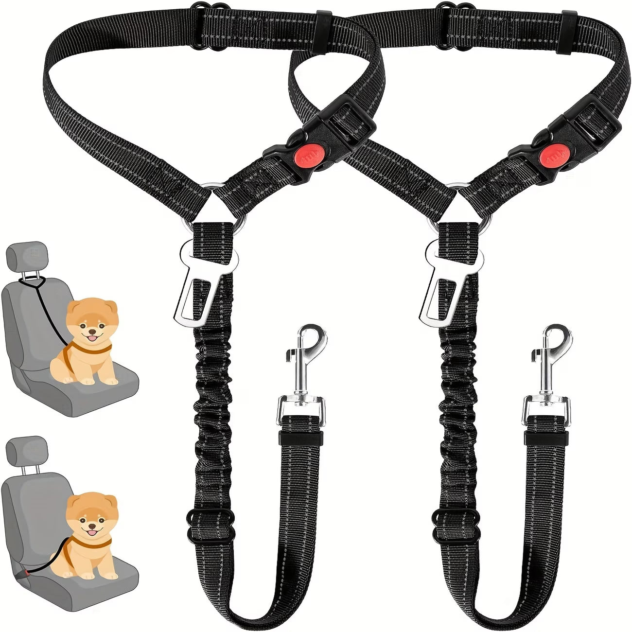 Furiviox™ 2-in-1 Adjustable Pet Car Seat Belt and Leash, Safety Travel Tether for Dogs