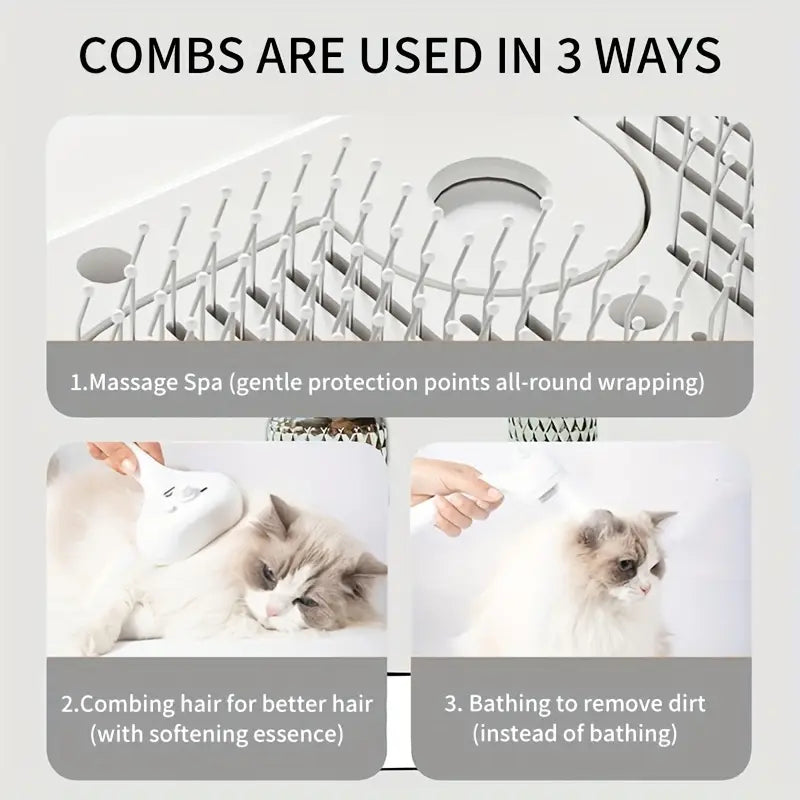 3-in-1 Self-Cleaning Steamy Pet Brush – Anti-Static Grooming Tool for Cats & Dogs