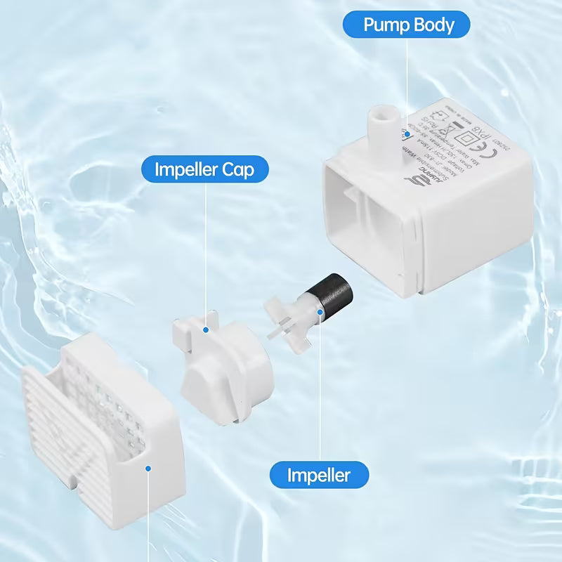 Quiet USB Replacement Pump for Pet Water Fountain, Stainless Compatible