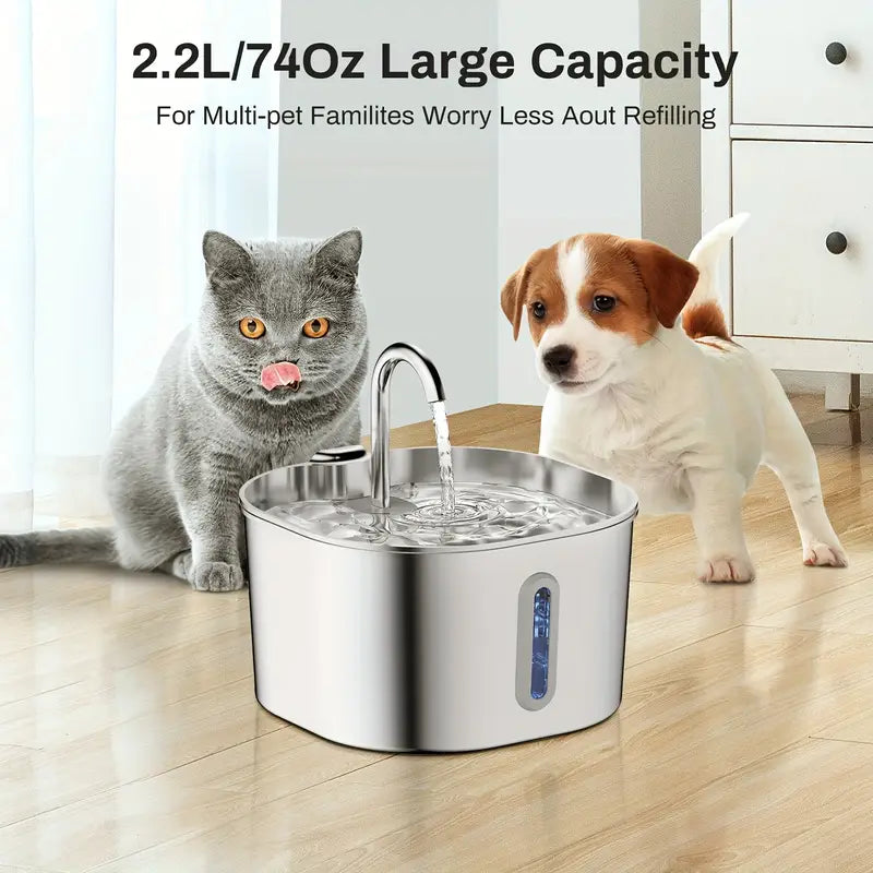 Stainless Steel Pet Water Fountain 2.2L