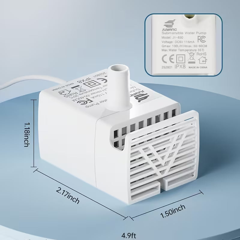 Quiet USB Replacement Pump for Pet Water Fountain, Stainless Compatible